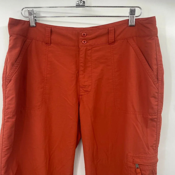 Royal Robbins Cropped Pants Womens Size 12 Orange Nylon Straight Leg Zip Hiking - Picture 5 of 11